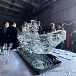 HMS Prince Of Wales aircraft carrier ice sculpture in Portsmouth naval base